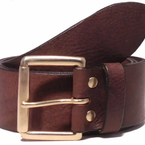Classic Brass Roller 2 Inch Leather Belt