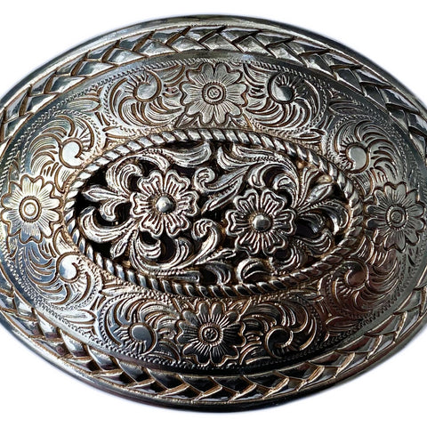 Braided Floral Carving Trophy Belt Buckle