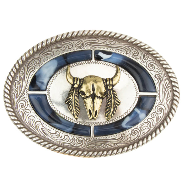 Bull Skull with Stones Gold and Silver Plated Trophy Belt Buckle