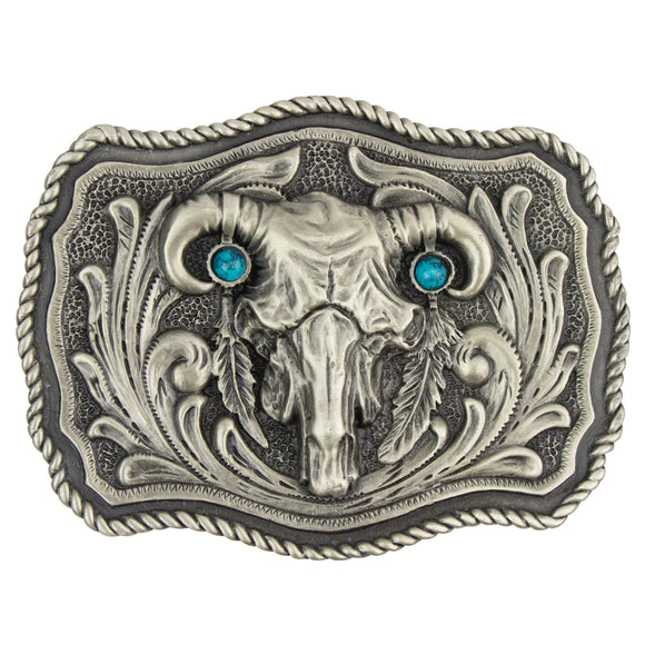 Bull Skull with Turquoise Stones Trophy Belt Buckle