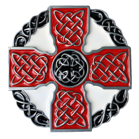 Celtic Cross Dark Red White Belt Buckle