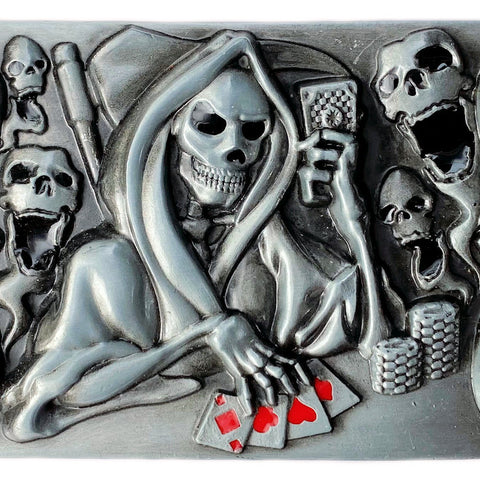 Death and Skulls Playing Cards Belt Buckle