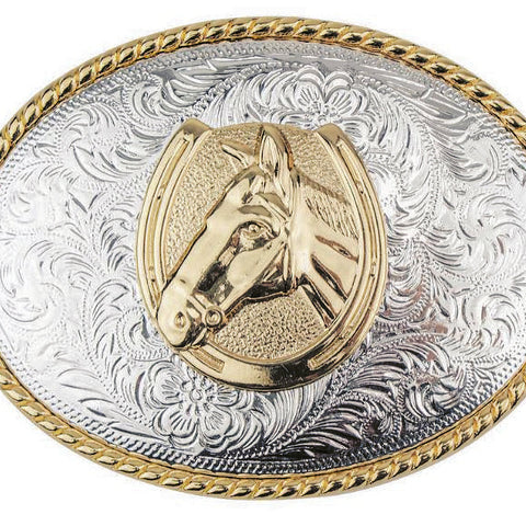 Equestrian Horse Horseshoe Trophy Belt Buckle