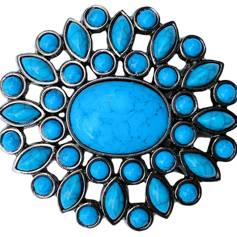 Flower Belt Buckle with Synthetic Turquoise Belt Buckle