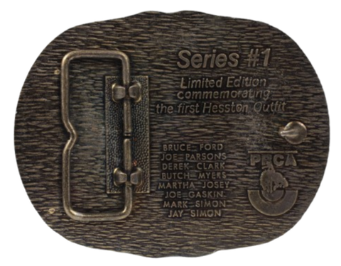Hesston Outfit 1985 Tournament Rodeo Belt Buckle Back