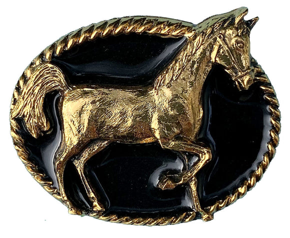 Horse Gold and Black Plated Bolo Tie
