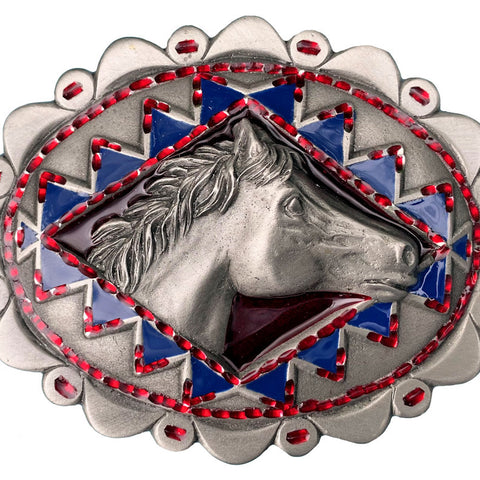 Horse Head Large Diamond Cut Belt Buckle