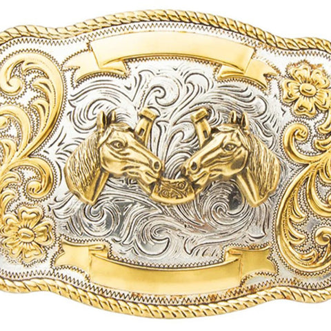 Horse Rectangle Trophy Gold Silver Plated Belt Buckle