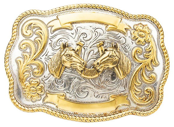 Horse Rectangle Trophy Gold Silver Plated Belt Buckle