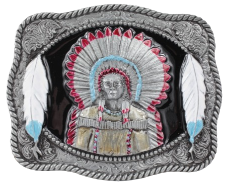 Indian Chief and Feathers Belt Buckle