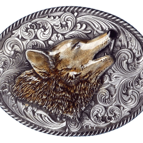Oval Wolf Head Belt Buckle
