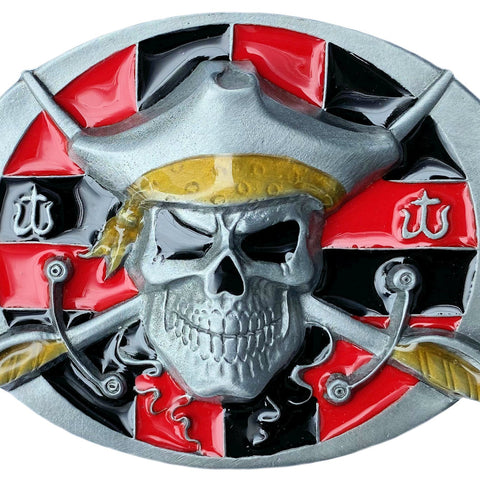 Pirate Skull Red Belt Buckle