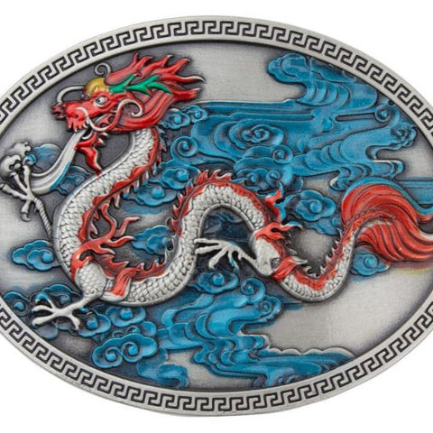 Red Chinese Dragon Belt Buckle