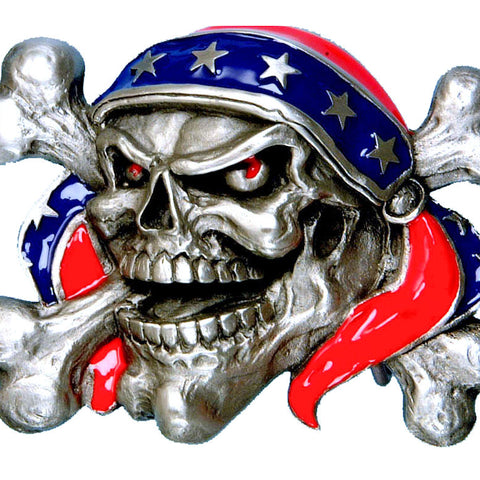 Skull Bandit Red Blue Belt Buckle