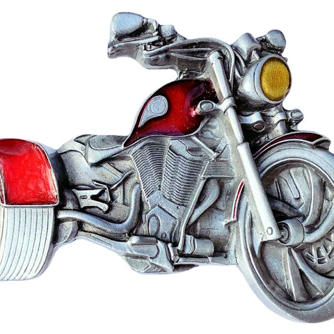 Trike Motorcycle Cut Out Red Belt Buckle