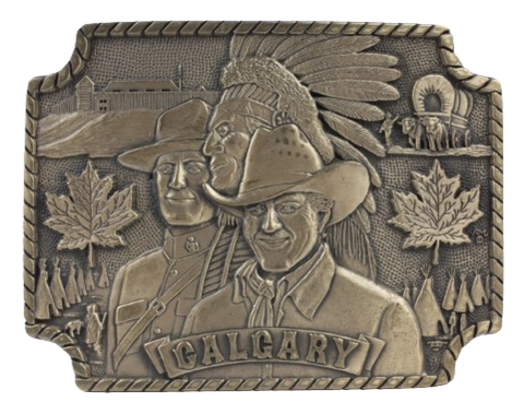 Vintage Calgary Western Heritage Solid Brass Series Souvenir Belt Buckle