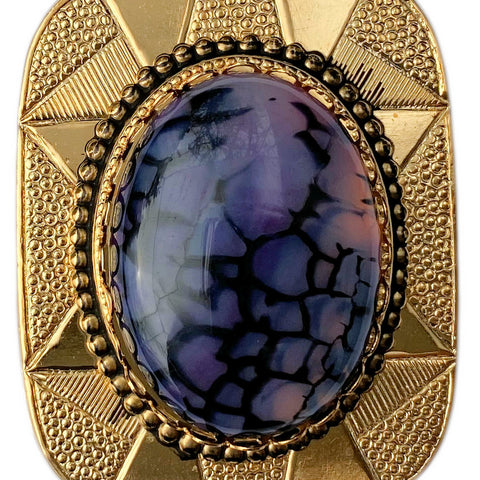 Western Bolo Tie Gold Real Dragon Vein Cabochon Stone
