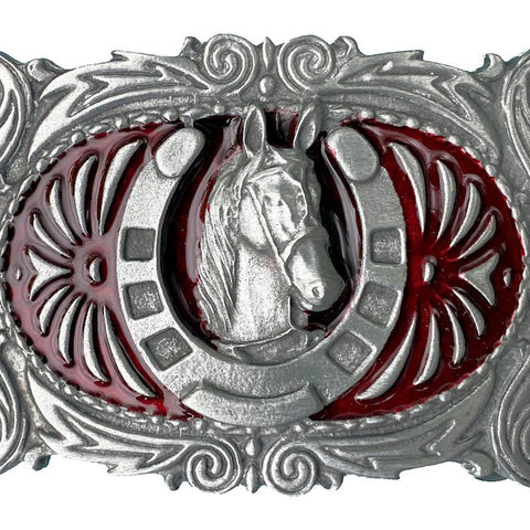 Western Horse Shoe Red Belt Buckle