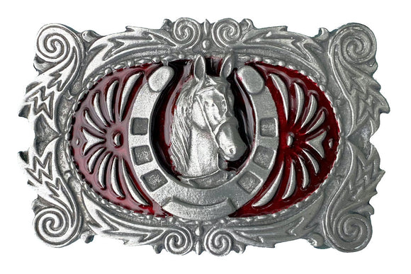Western Horse Shoe Red Belt Buckle