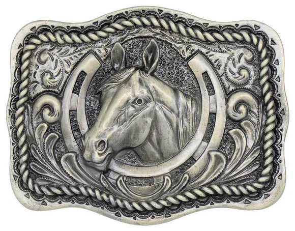 Western Horse and Horseshoe Belt Buckle