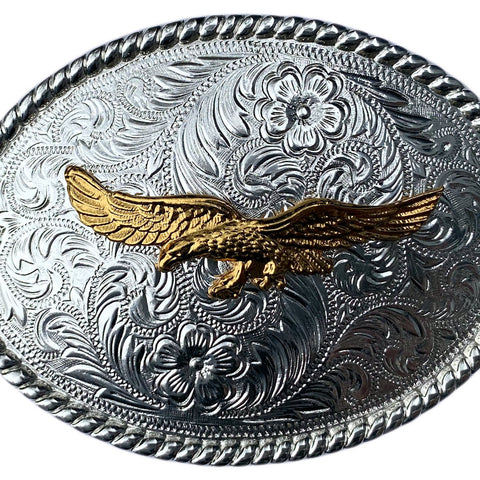 Western Silver Plated Belt Buckle Gold Plated Soaring Eagle
