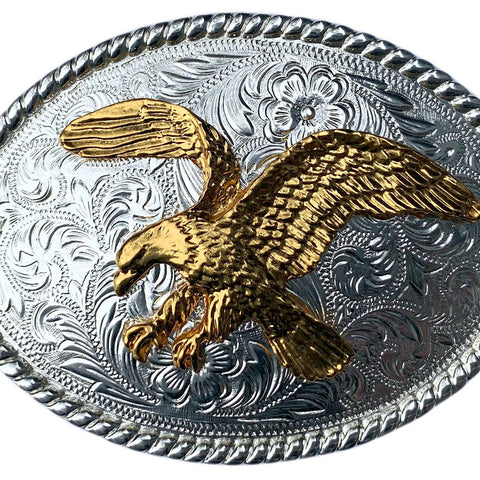Western Silver Plated Trophy Belt Buckle Gold Plated Flying Eagle