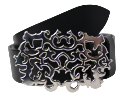 1 1/2" Inch Black Leather Designer Belt