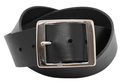 Mens Black Leather Belt With Silver Buckle