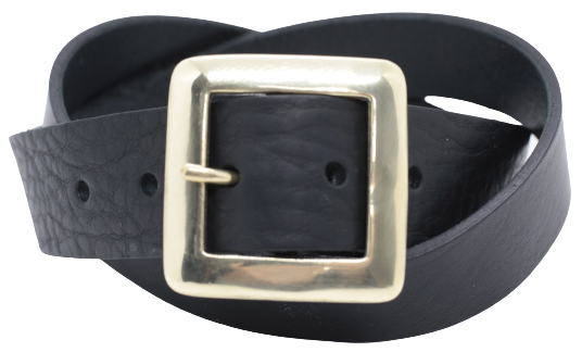Black leather belt with solid brass buckle. 30mm wide 100% real