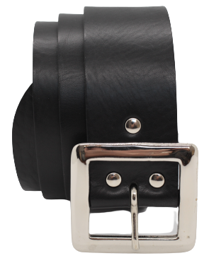 Navy Blue English Leather Belt with Silver Buckle