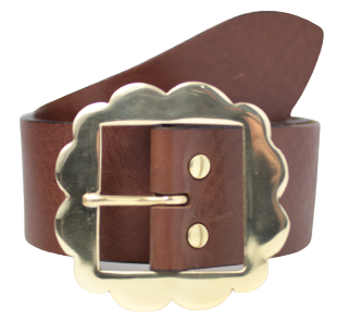 Brass Flower Buckle 2 Inch Wide Leather Belt