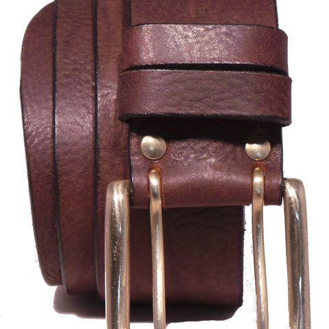 2 Prong Brass Buckle Leather Belt