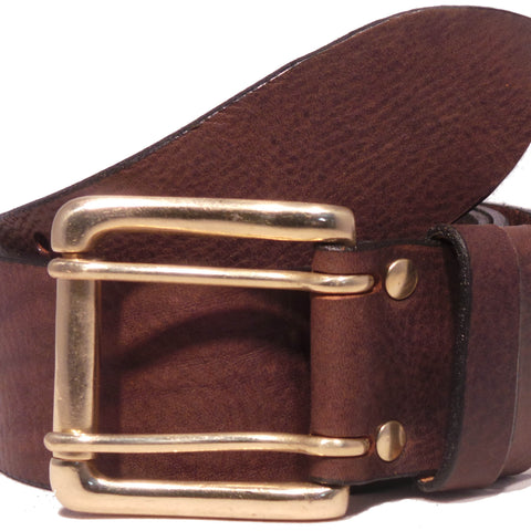 Brass 2 Prong Buckle Leather Belt
