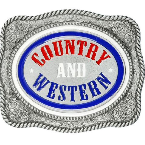 Country Western Red White Blue Belt Buckle
