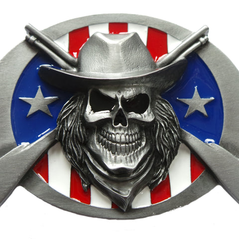 Cowboy Skull and Rifles Belt Buckle