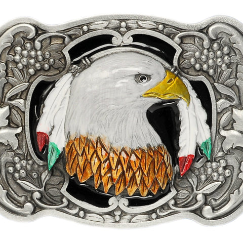 Eagle Head with Feathers Belt Buckle