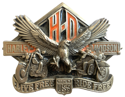 Harley Davidson Live Free Ride Free Silver Belt Buckle