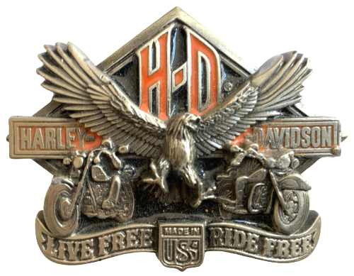 Harley Davidson Live Free Ride Free Silver Belt Buckle