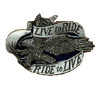 Live To Ride Eagle Scroll Belt Buckle