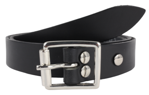 Silver Rectangle Roller 1 Inch Leather Belt