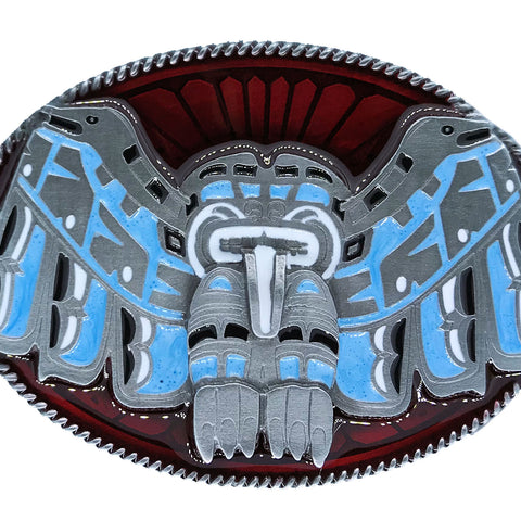 Totem Western Red and Turquoise Belt Buckle