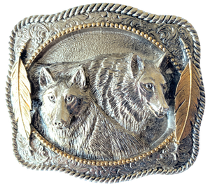 Two Wolfs Gold Belt Buckle