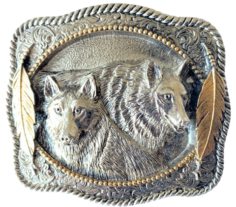 Two Wolfs Gold Belt Buckle