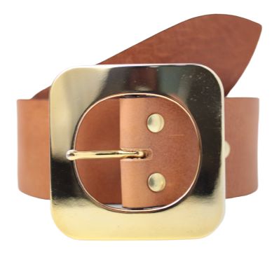 Women's Dress Belt with Polished Gold Buckle