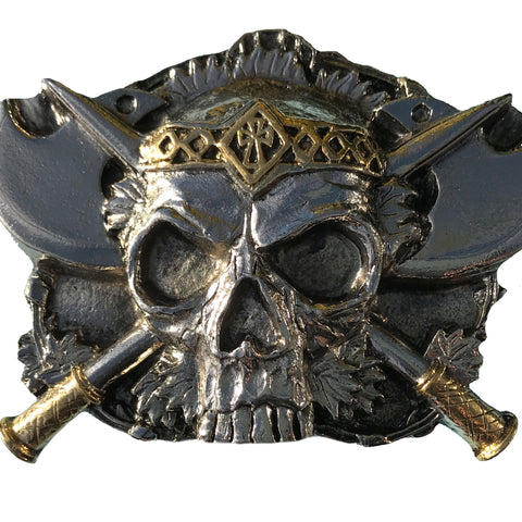 Skull and Axes Gold Belt Buckle