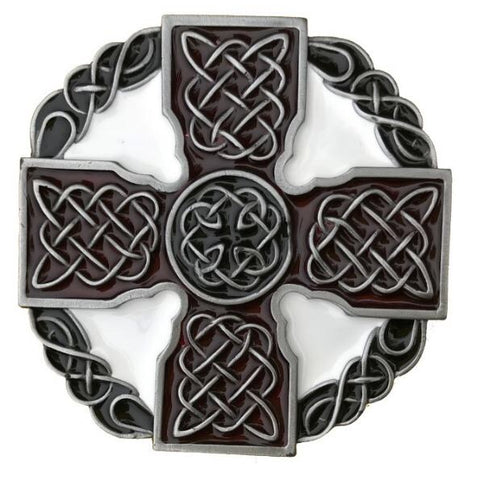 Celtic Cross Dark Red White Belt Buckle