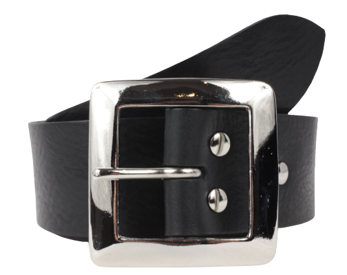 Silver Square 1 3/4 Inch Leather Belt