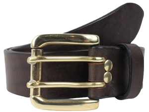2 Prong Brass Buckle Leather Belt
