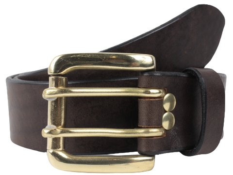 2 Prong Brass Buckle Leather Belt
