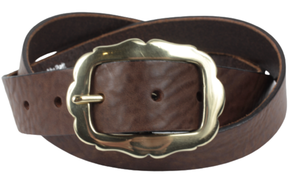 Brass Rectangle Rounded Sides 1 1/4 Inch Leather Belt | Trouser Belts ...